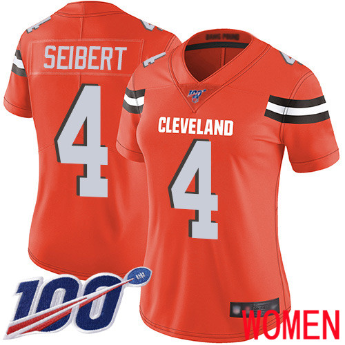 Cleveland Browns Austin Seibert Women Orange Limited Jersey #4 NFL Football Alternate 100th Season Vapor Untouchable